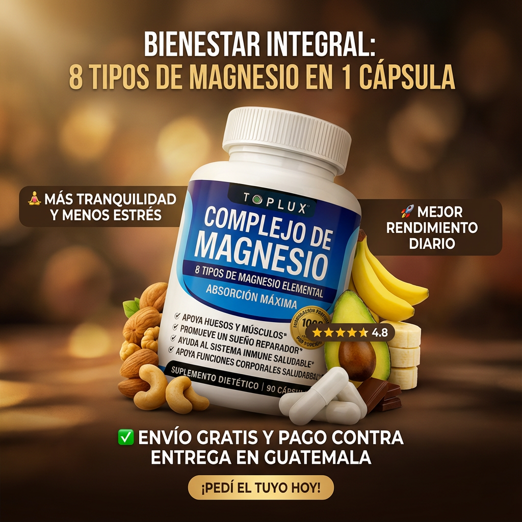 MAGNESIO COMPLEX™ 8 EN 1 - 90 cápsulas + EBOOK GRATIS: Rutina Nocturna Antiestrés Y Guía Rápida: Respira y Reinicia
